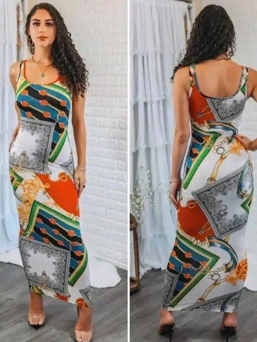 Sleeveless Multi‑Color Print Maxi Dress
